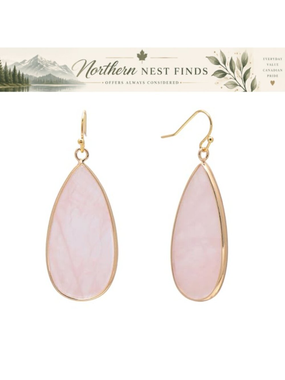 Handcrafted Rose Quartz Dangle Drop Earrings 45mm 14K Gold Tone